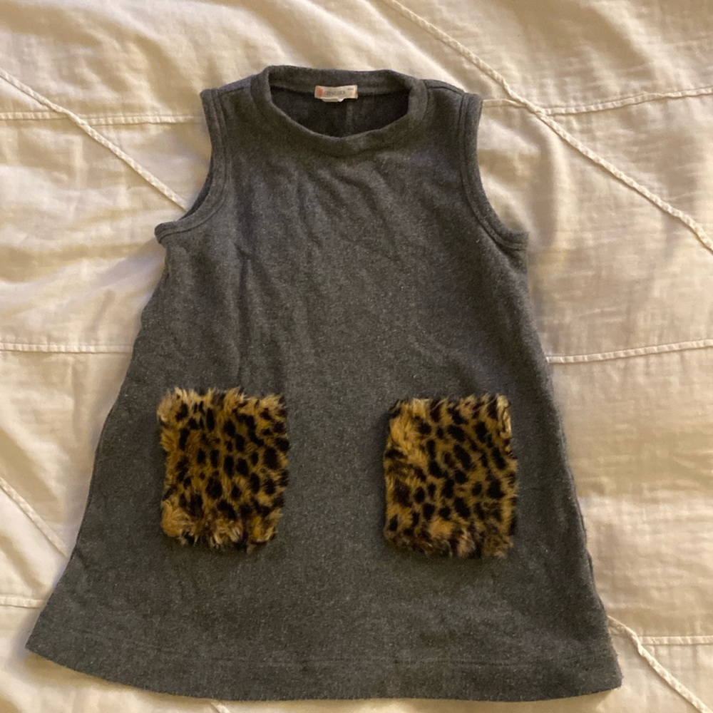 J Crew Crewcuts Pinafore Shift Dress with Faux Fur Pockets